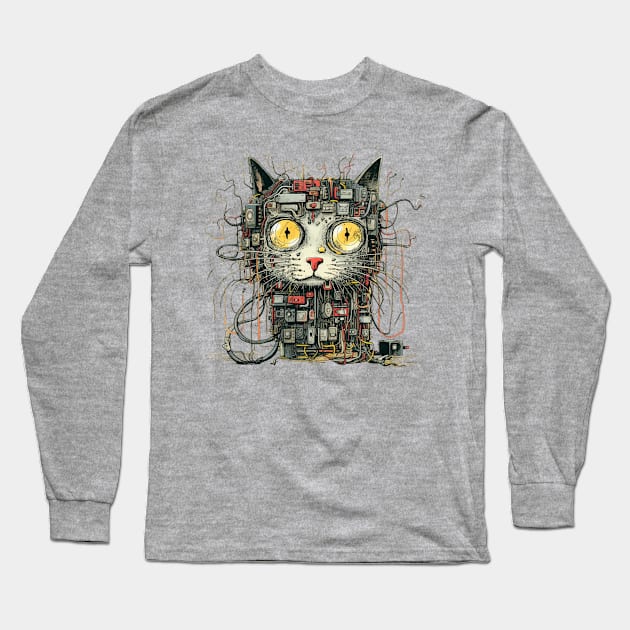 Futuristic Cyber Cat  Cyberpunk Long Sleeve T-Shirt by FrogandFog